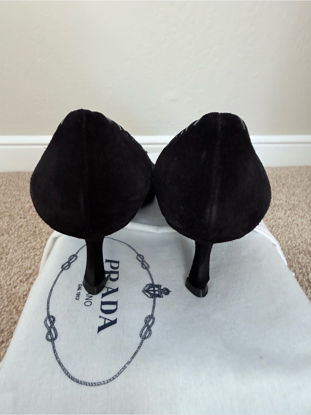 Prada Black Suede Pointed-Toe Kitten Heel Pumps - Picture 5 of 10